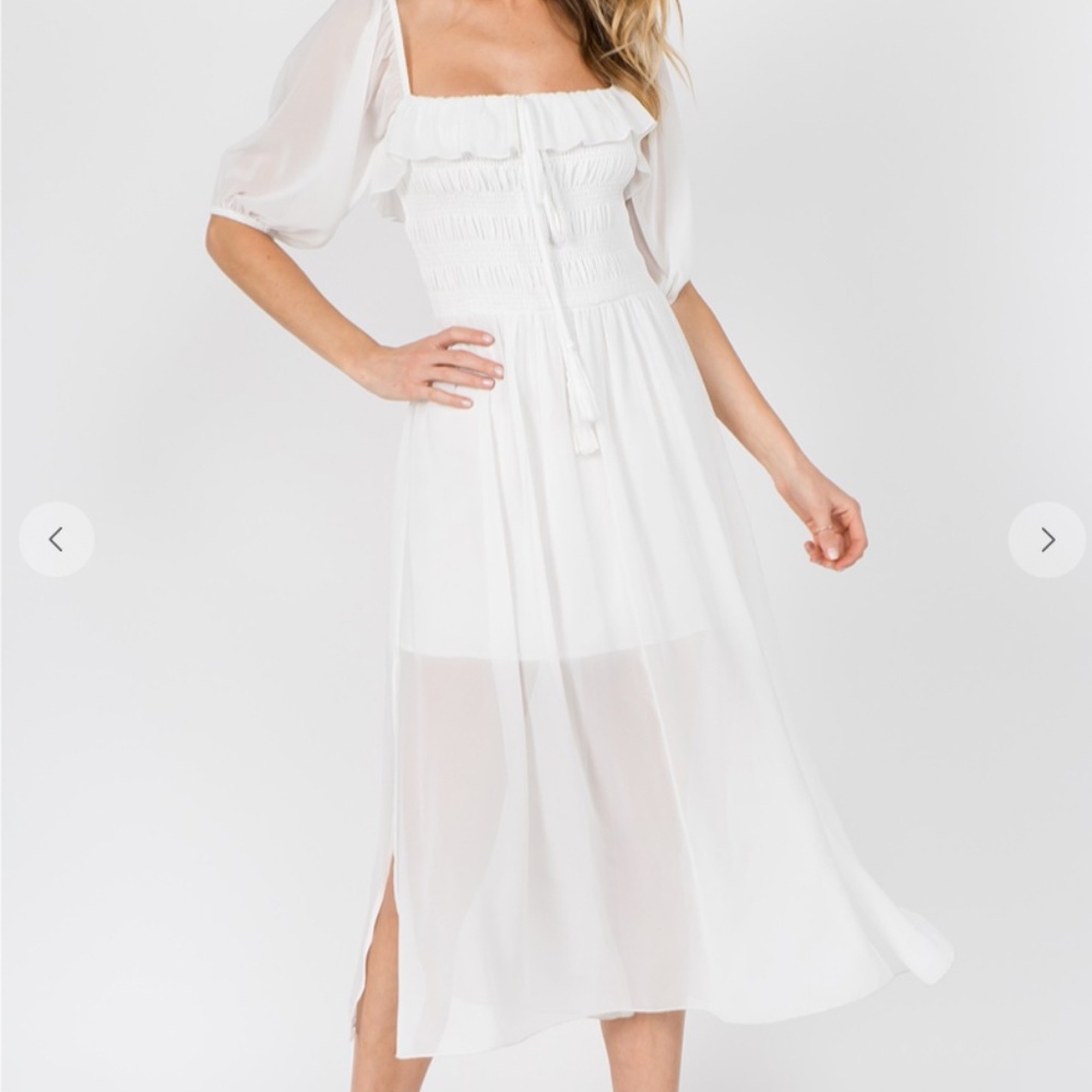 ❀ White Midi Dress Off Shoulder - Picture 3 of 12